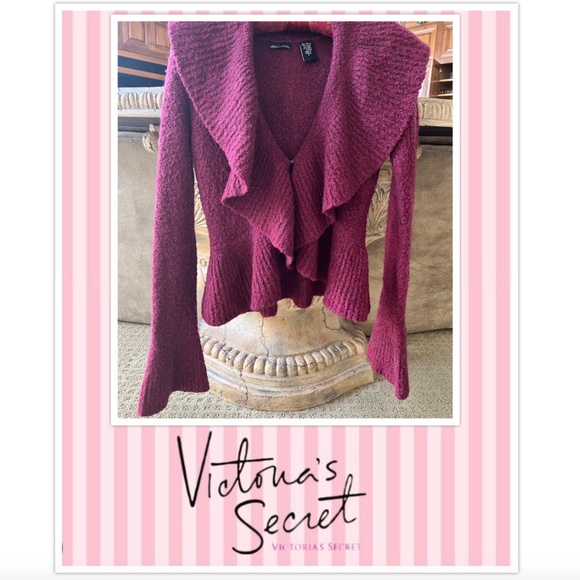 VICTORIA'S SECRET Moda International BOUCLE PEPLUM CARDIGAN SWEATER sz S - Picture 5 of 6